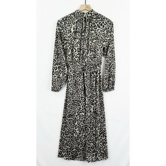 Loft Dress Womens 4 Gold Black‎ Leopard Metallic Midi Silky Belted Modest NWT - Picture 8 of 16